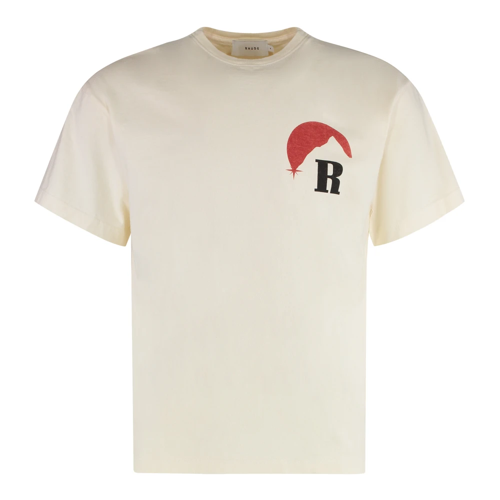Rhude Cotton Logo T-shirt met Geribbelde Halslijn Beige Heren
