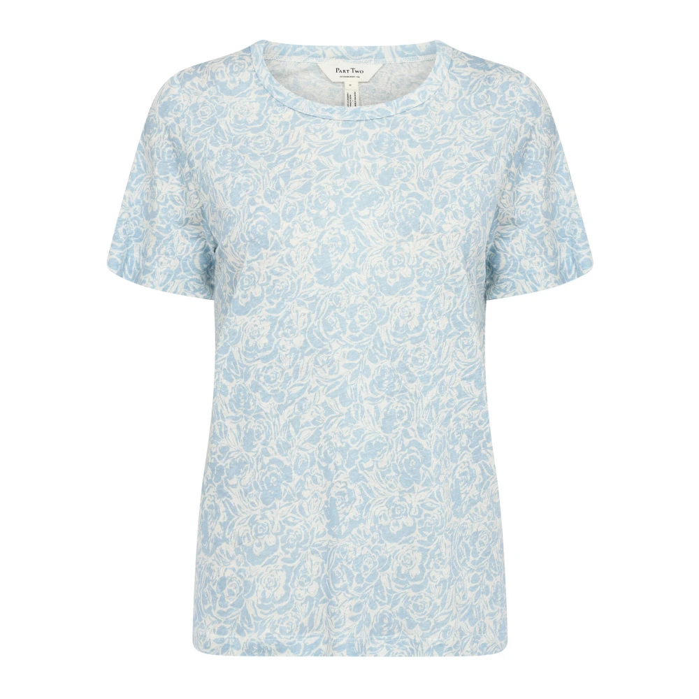 Part Two Rose Print T-Shirt Ice Water Blue Dames