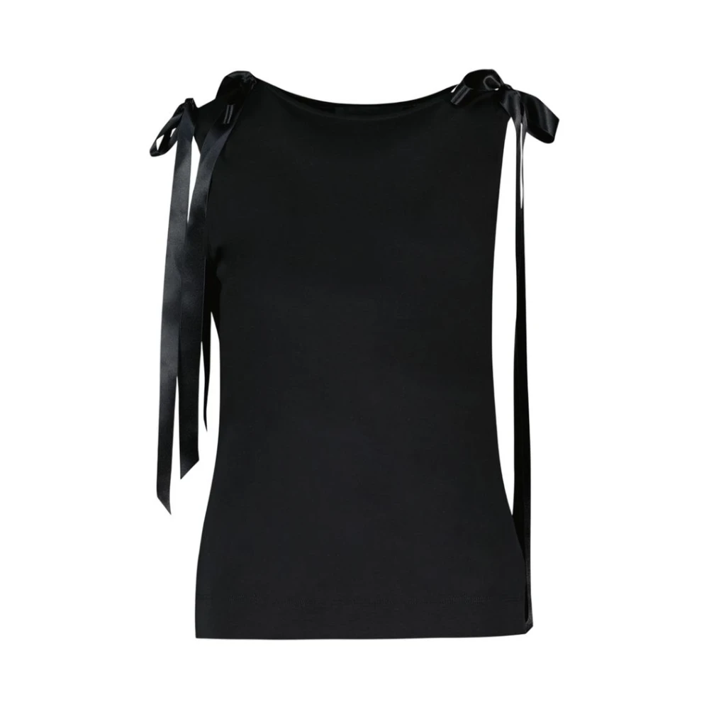 Simone Rocha Black Sleeveless Tops, Female, Xs, Bow Ribbon Tail Tank