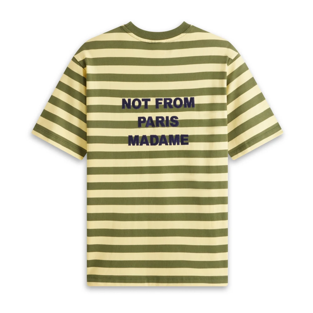 Drole de Monsieur Gestreept Slogan T-shirt Yellow Heren