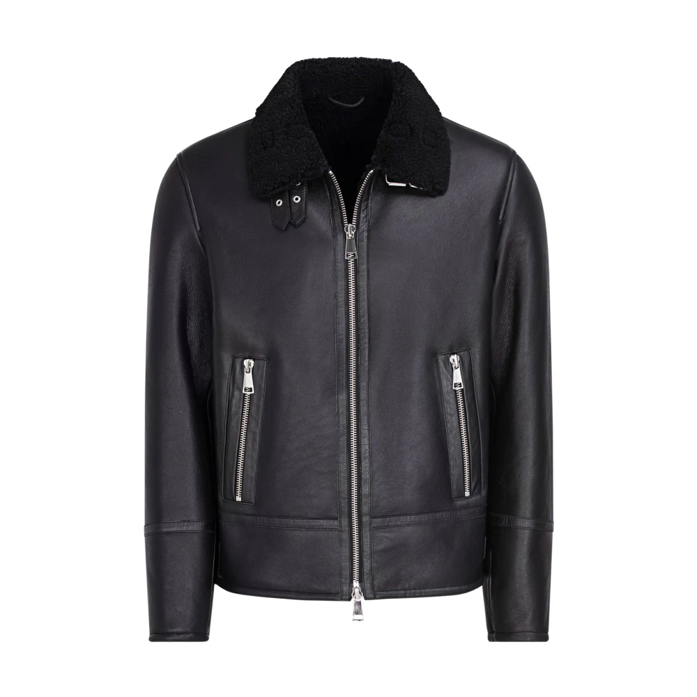 Dondup Zwarte leren Shearling-ritsjas Black Heren