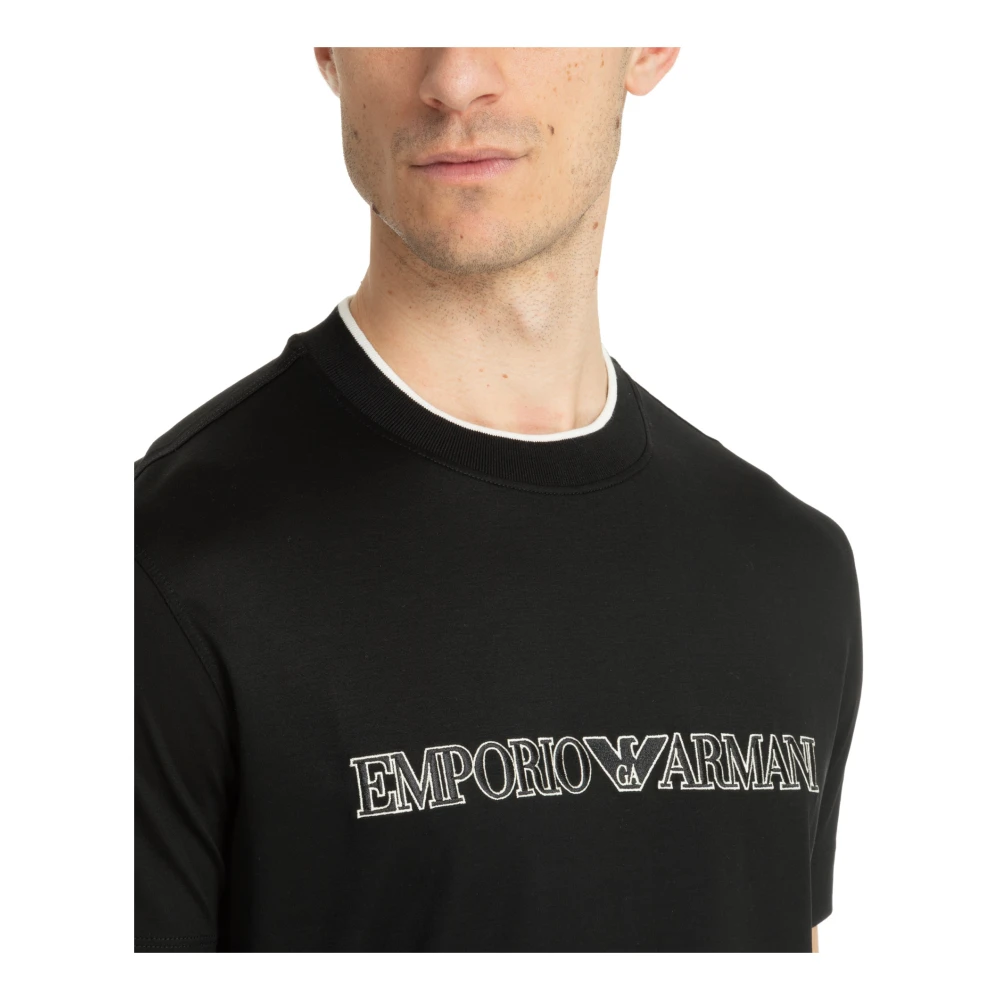 Emporio Armani Effen Logo T-shirt met Borduursels Black Heren