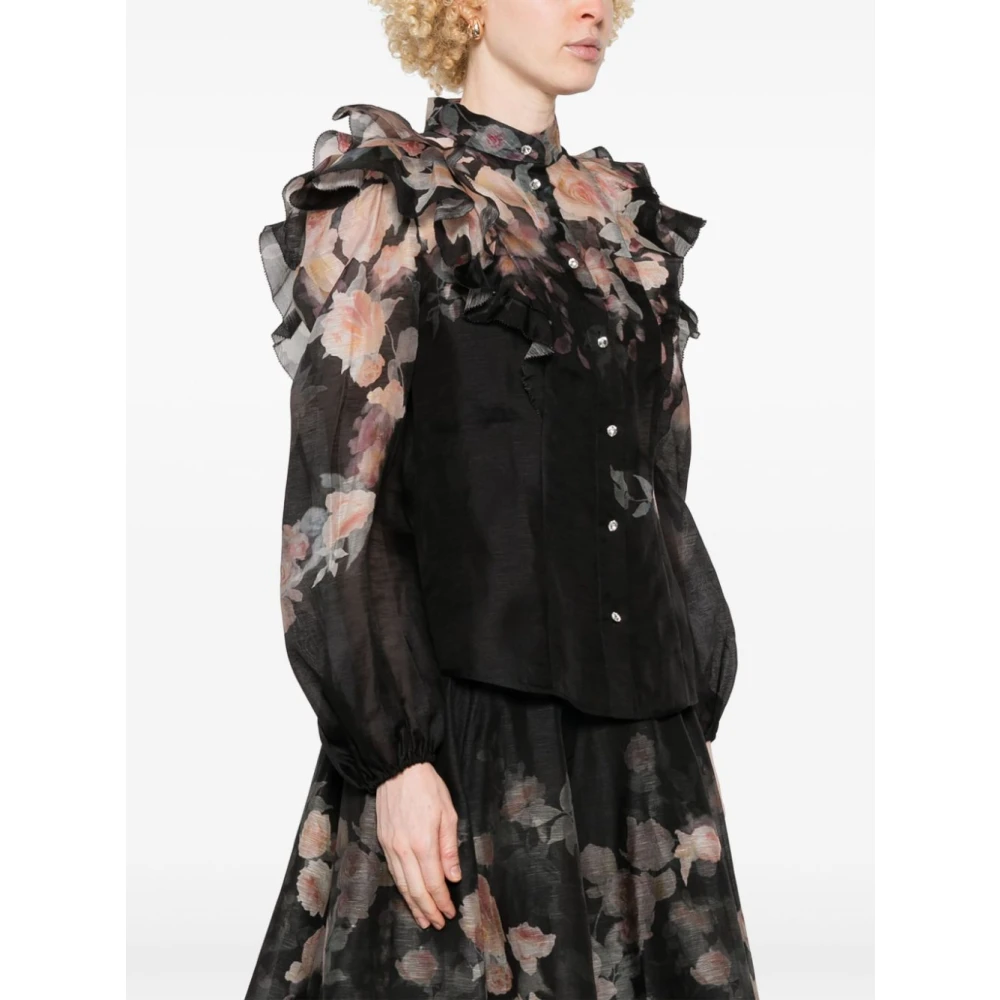 Zimmermann Zwarte Crush Bloemen Blouse Black Dames