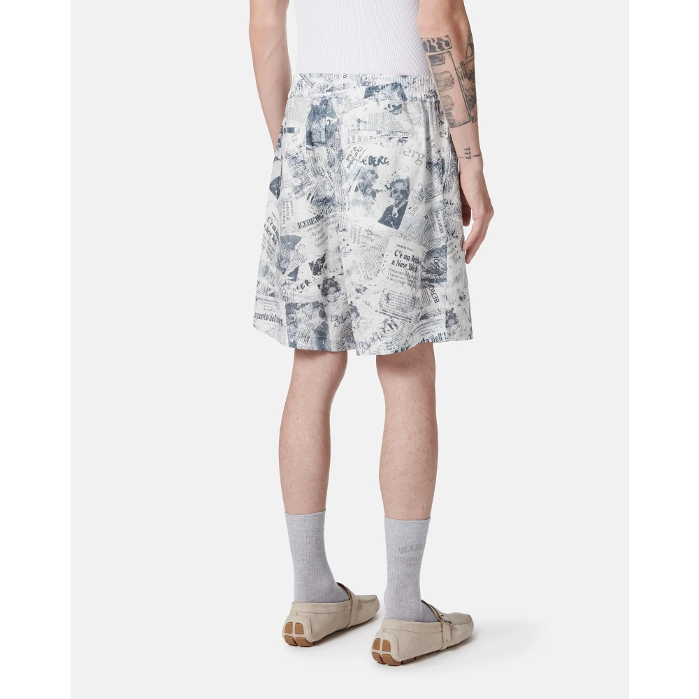 Iceberg Comfort fit Bermuda shorts in een linnen en katoenmix blauwe achtergrond Blue Heren