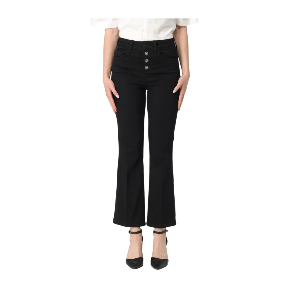Liu Jo Women's Black Wide Trousers, W25, High-Waisted Bootcut Trousers