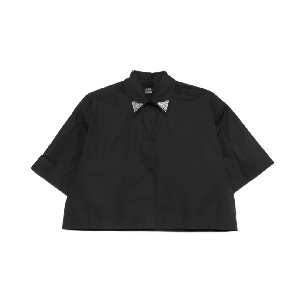 Pinko Women's Black Shirts, Xs, Pescara Cropped Short-Sleeve Shirt