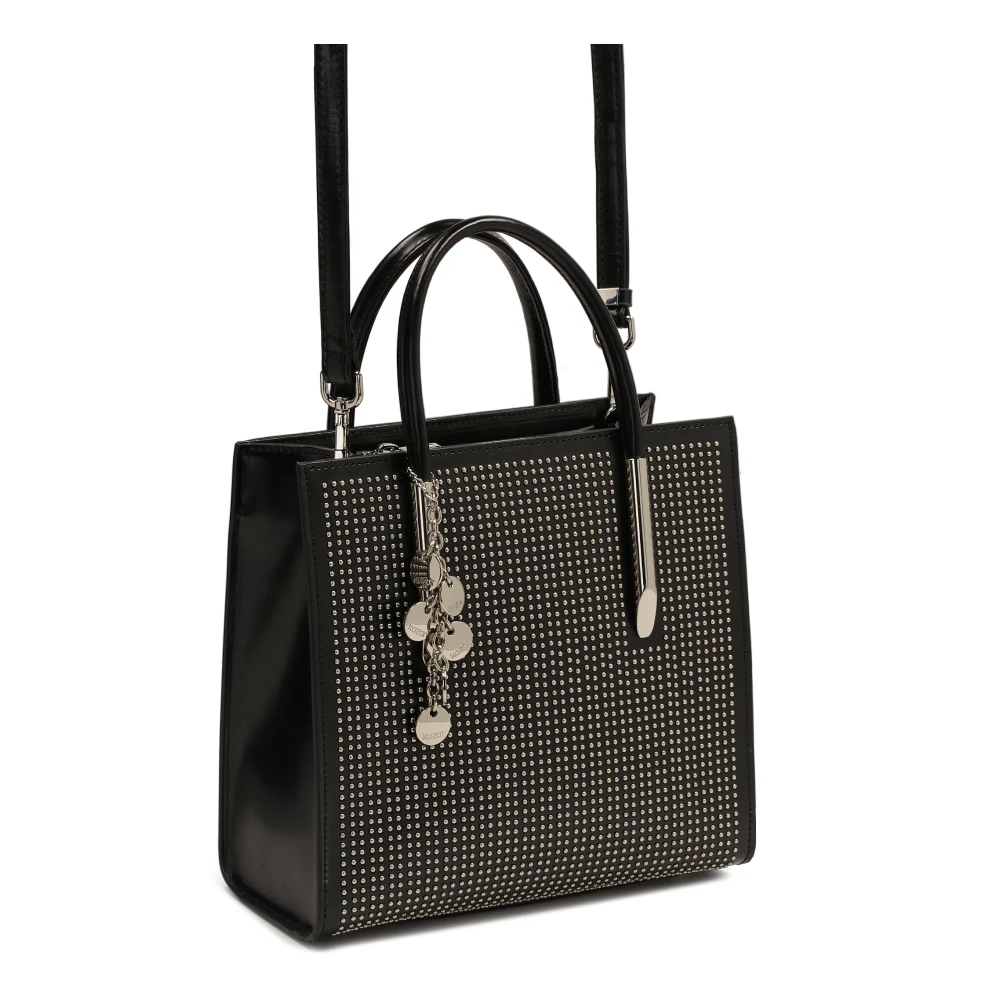 Kazar Zwarte handtas met sleutelhanger versierd met zilveren strass steentjes Black Dames