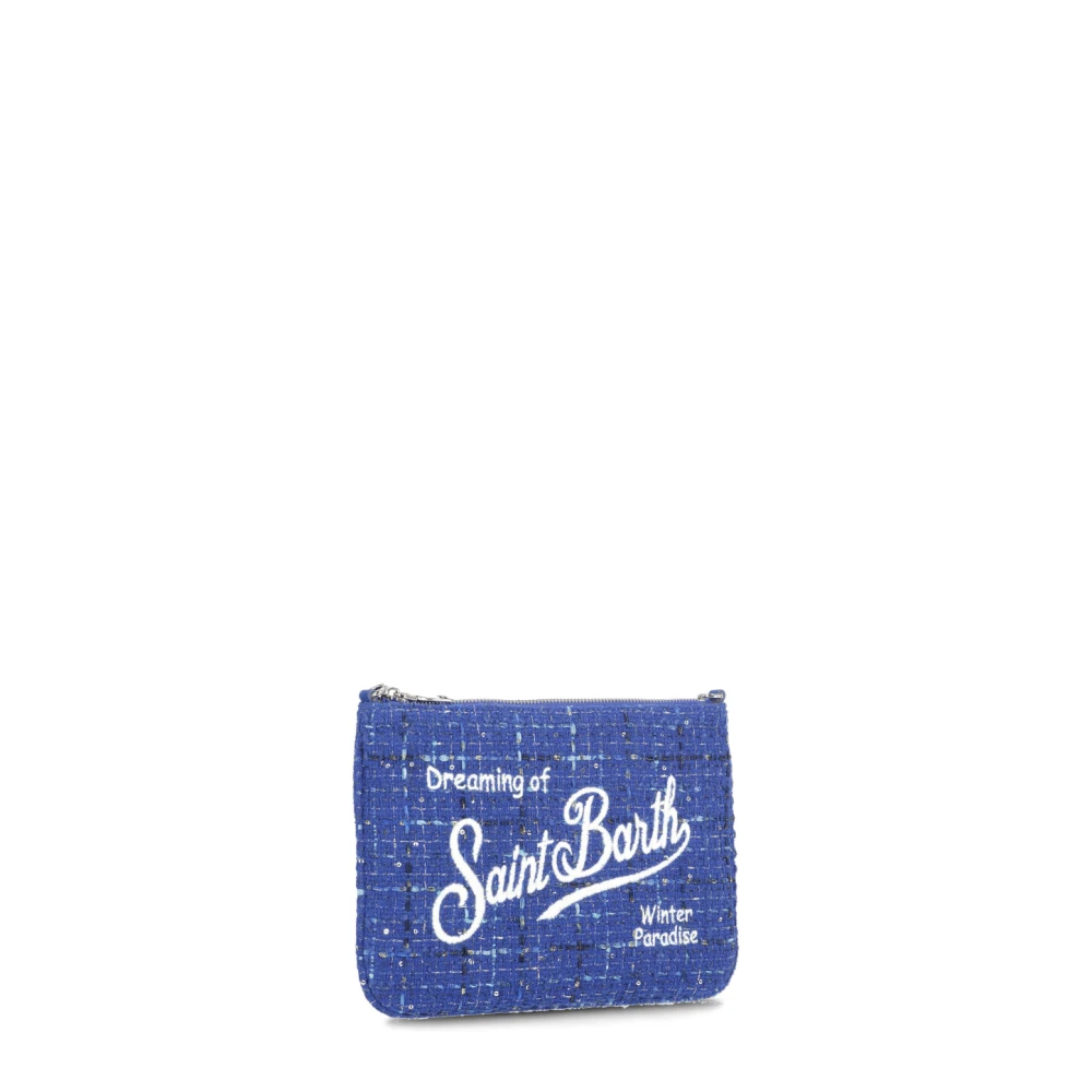 Saint Barth Blauwe Tweed Paillet Clutch Tas Blue Dames
