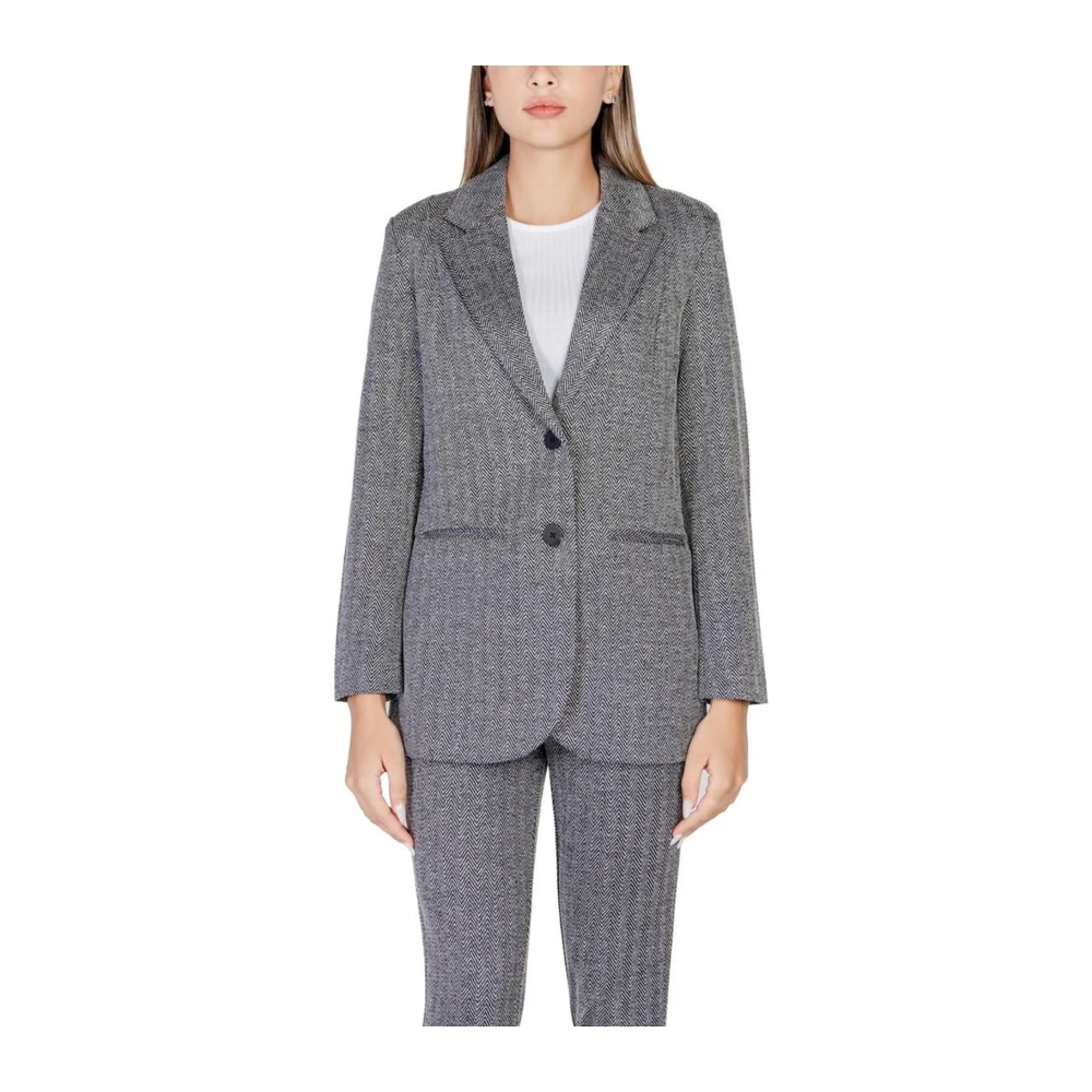 Ichi Zwarte Blazer Herfst Winter Collectie Gray Dames