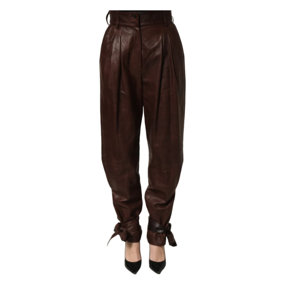 Dolce & Gabbana Brown High Waist Tapered Trousers - Female - Leather Trousers - S - Trousers