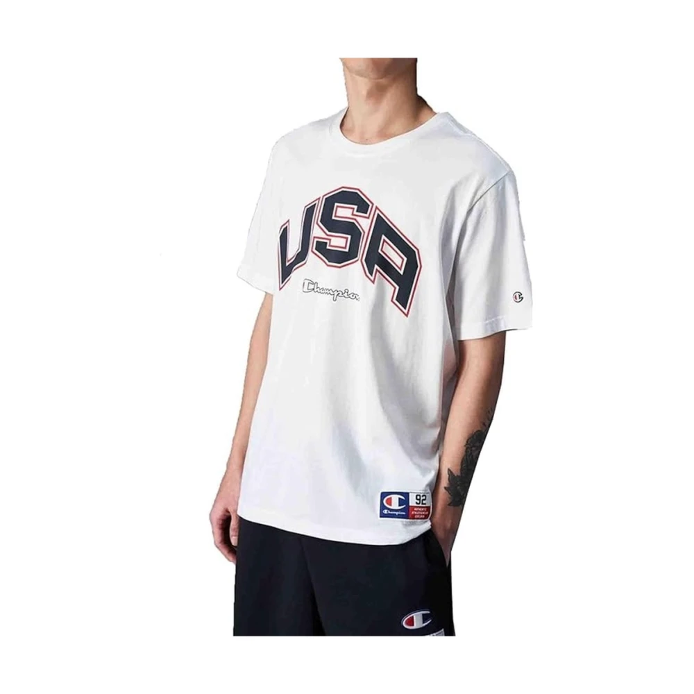 Champion Witte Legacy Bedrukt Logo Tee White Heren