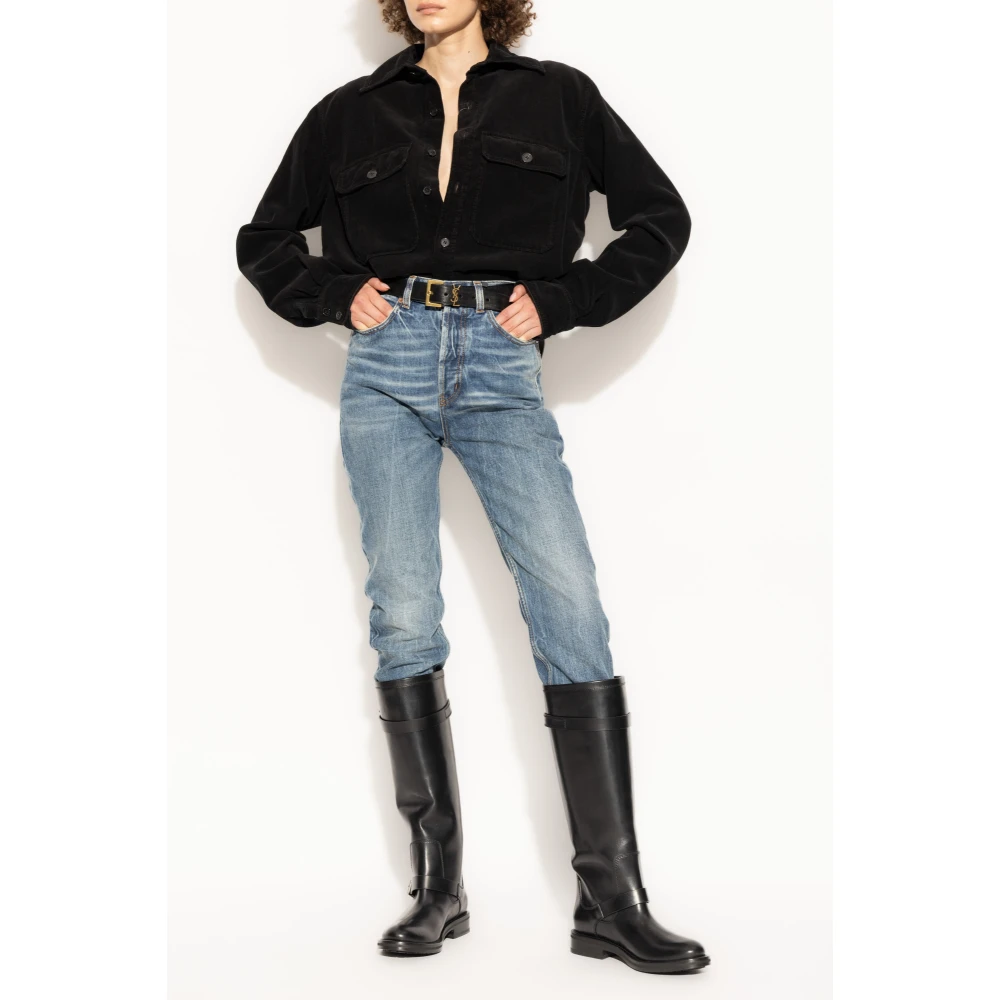 Saint Laurent Ribfluwelen overhemd Black Dames
