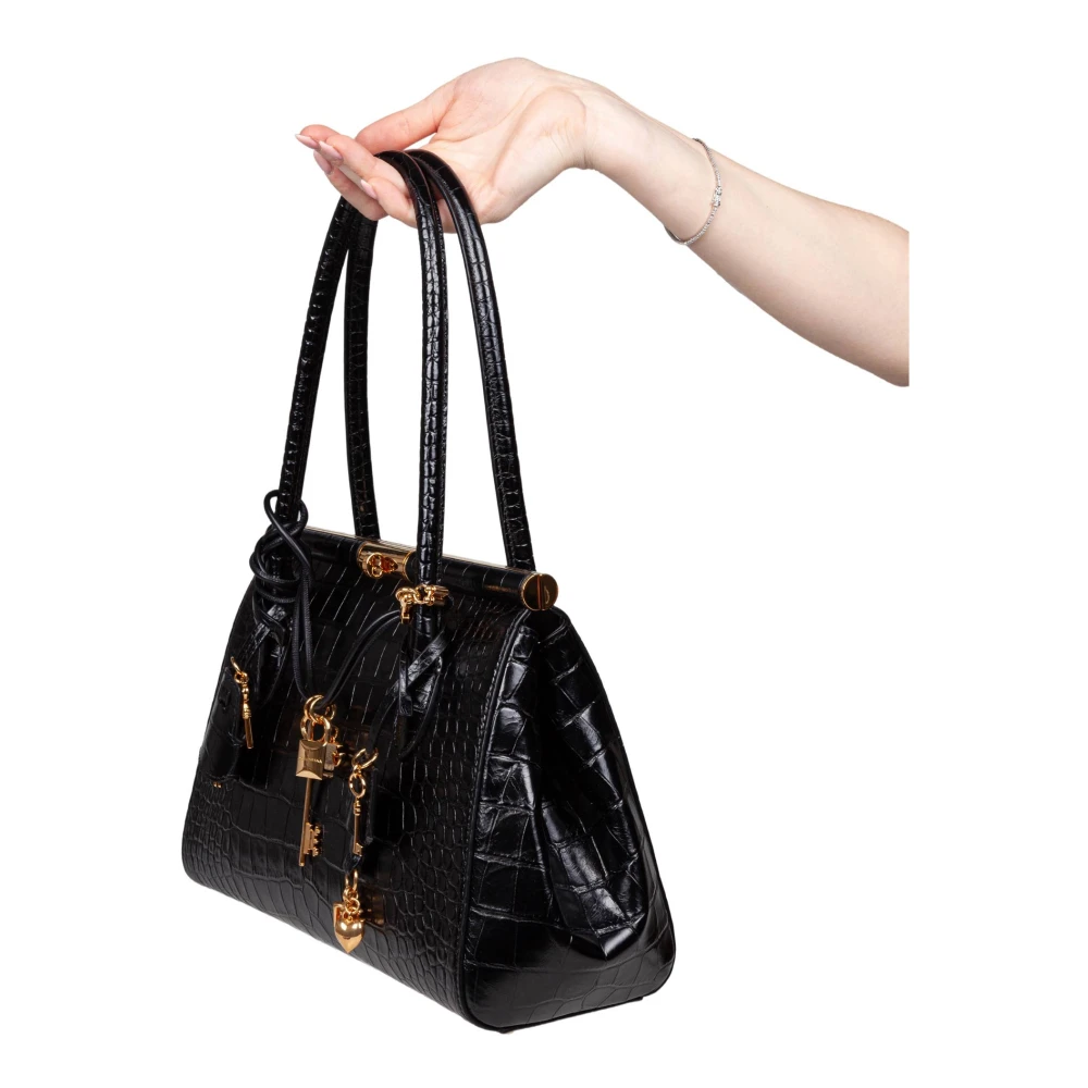 Dolce & Gabbana Zwarte Krokodil-Print Marlene Handtas Black Dames