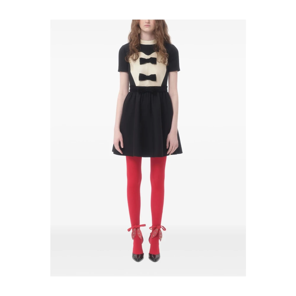 Valentino Zwart Strik Detail Jurk Korte Mouwen Black Dames