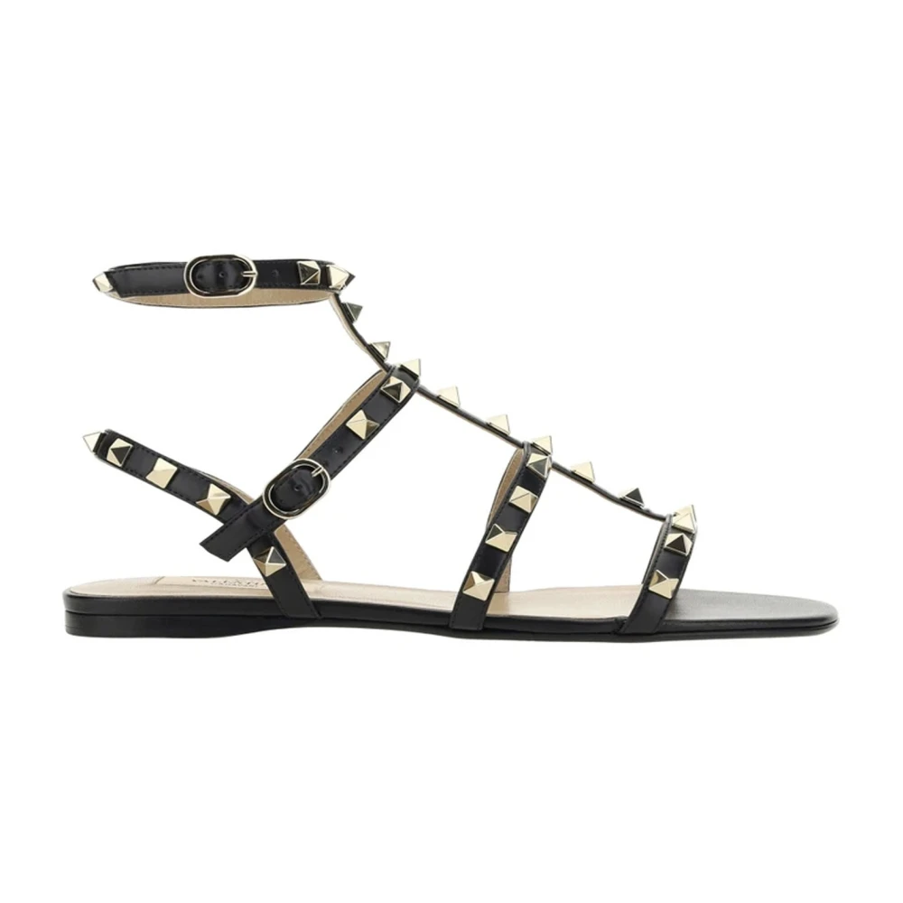 Valentino Garavani Women's Black Flat Sandals,, Leather Sandals Ss22 Size 2 Uk