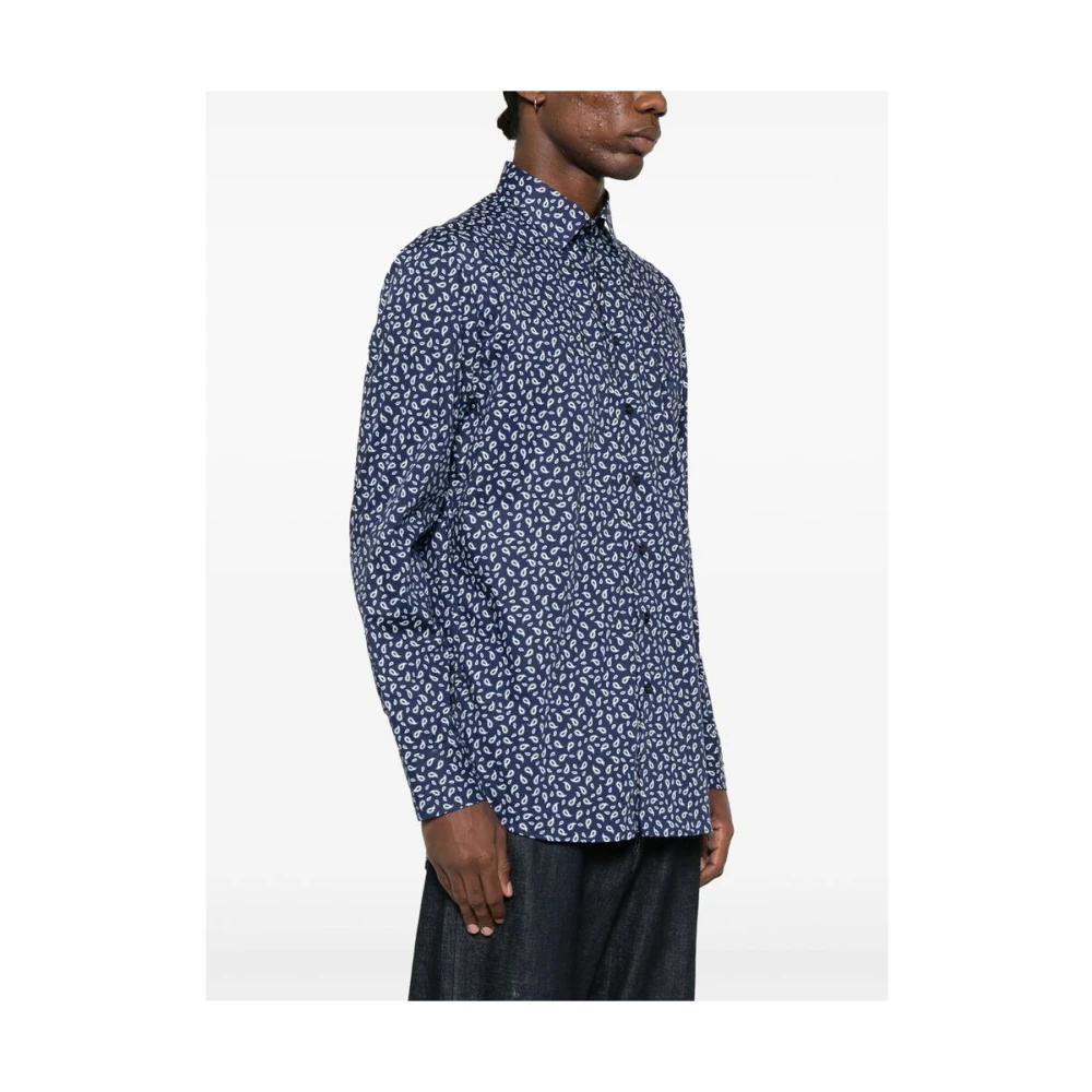 ETRO Navy Blue Buttoned Shirt Pegaso Motif Blue Heren