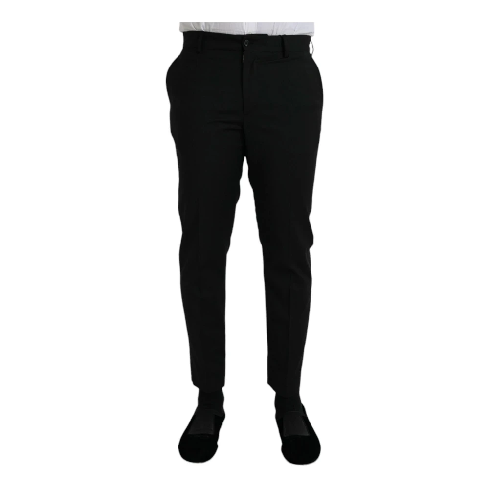 Dolce & Gabbana Zwarte Slim-Fit Wolle Jurkbroek Black Heren