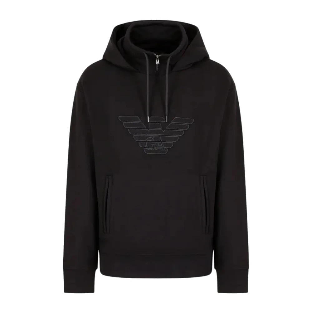 Emporio Armani Svart Sweatshirt med Örnlogga Huva Black, Herr