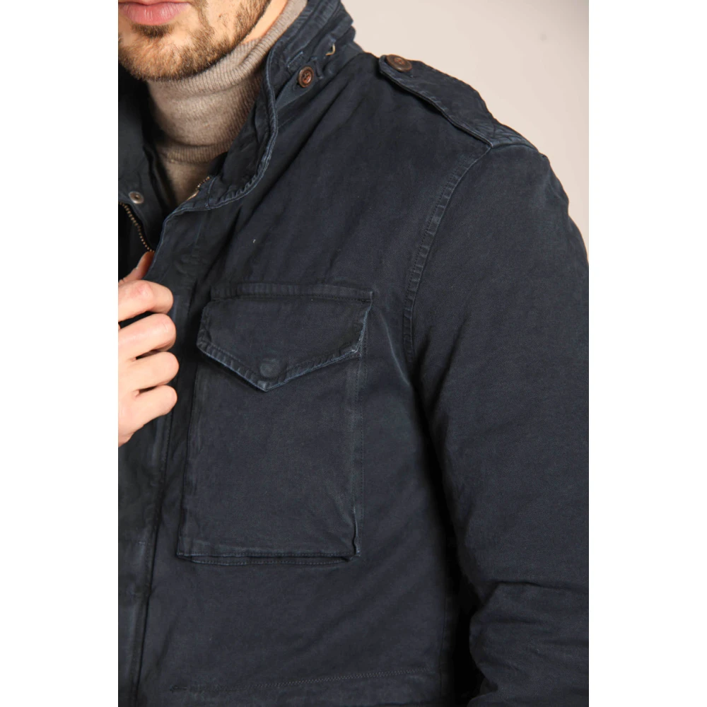 Mason's Camouflage Field Jacket Slim Fit Navy Blauw Blue Heren