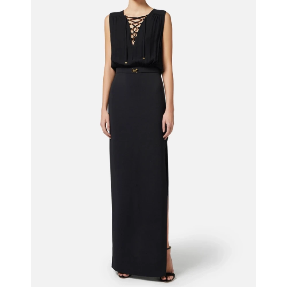 Elisabetta Franchi Zwarte Mouwloze Jurk met Zijsplit Black Dames