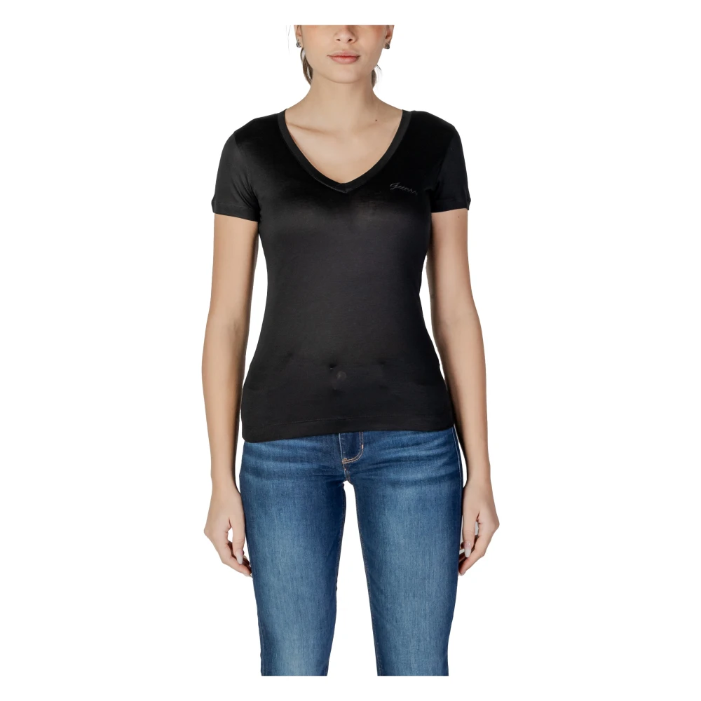 Guess Snygg V-ringad Lyocell T-shirt Black, Dam