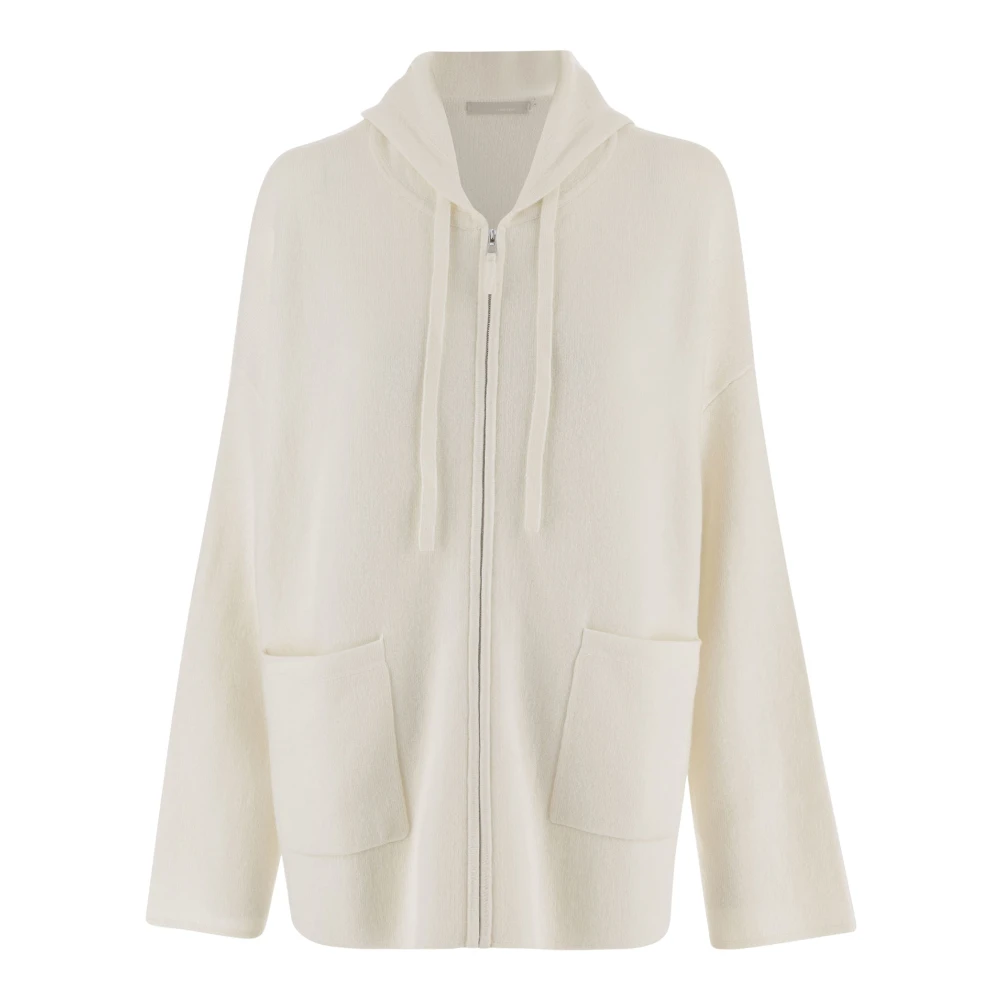 Allude Women's White Cardigans, M, Wool And Cashmere Hoodie