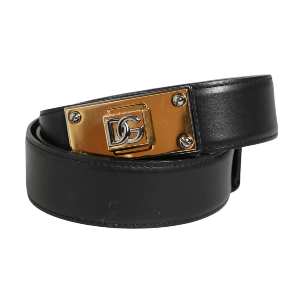 Dolce & Gabbana Herren Schwarz Luxus Metall Logo Gürtel