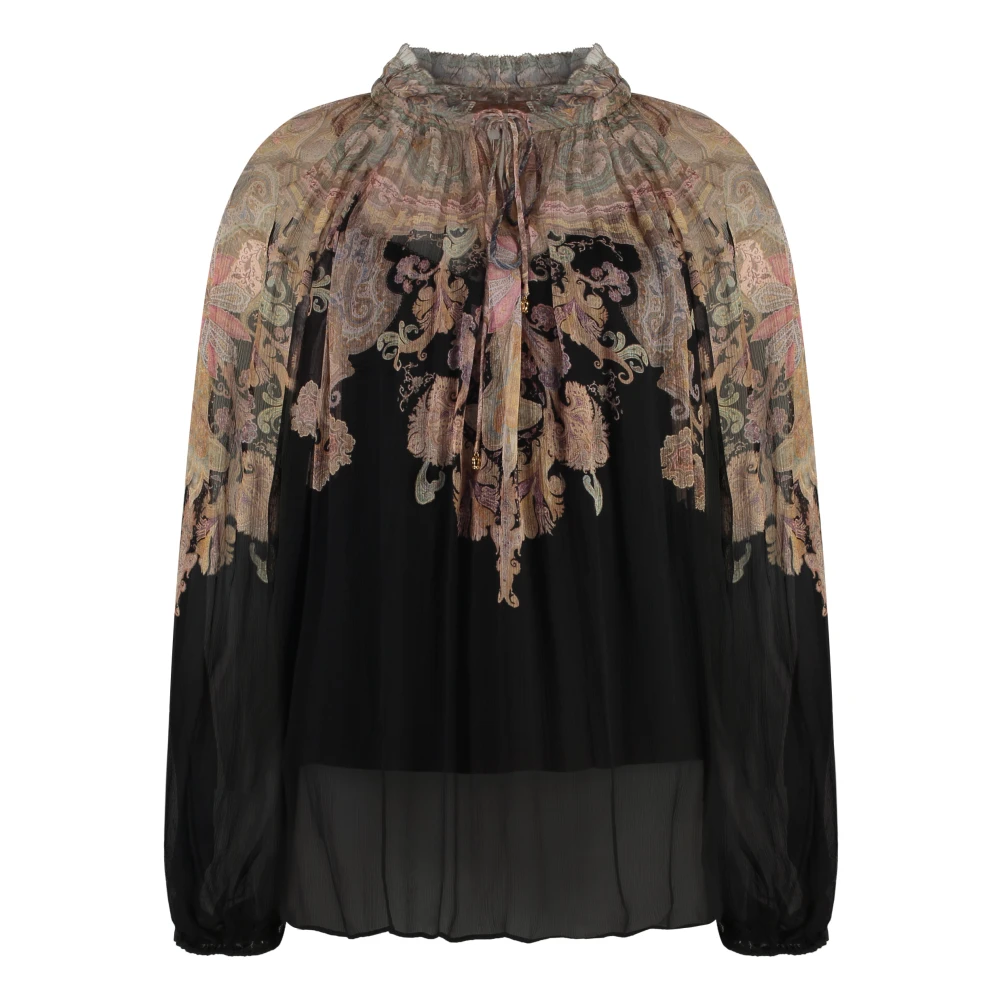 Zimmermann Bloemen trekkoord blouse met ballonmouwen Black Dames