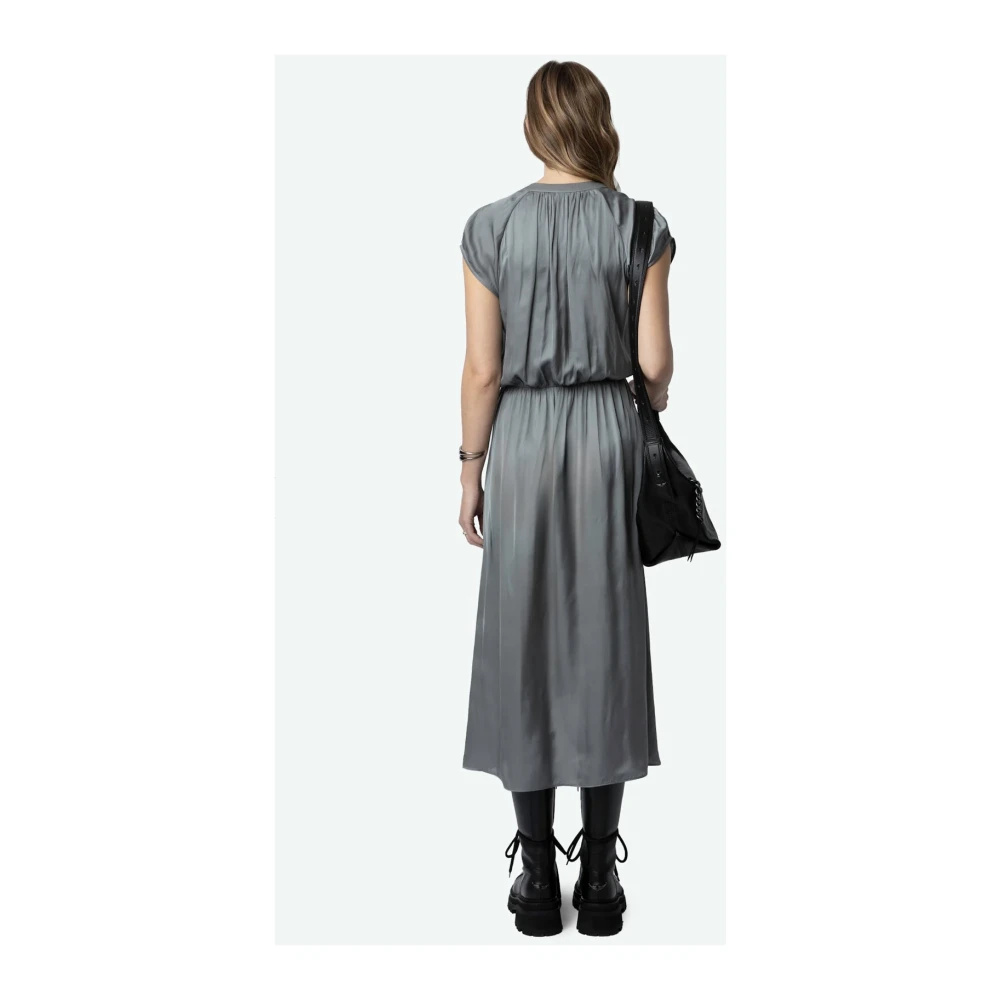 Zadig & Voltaire Satin Grijze Midi Jurk met Ruches Gray Dames