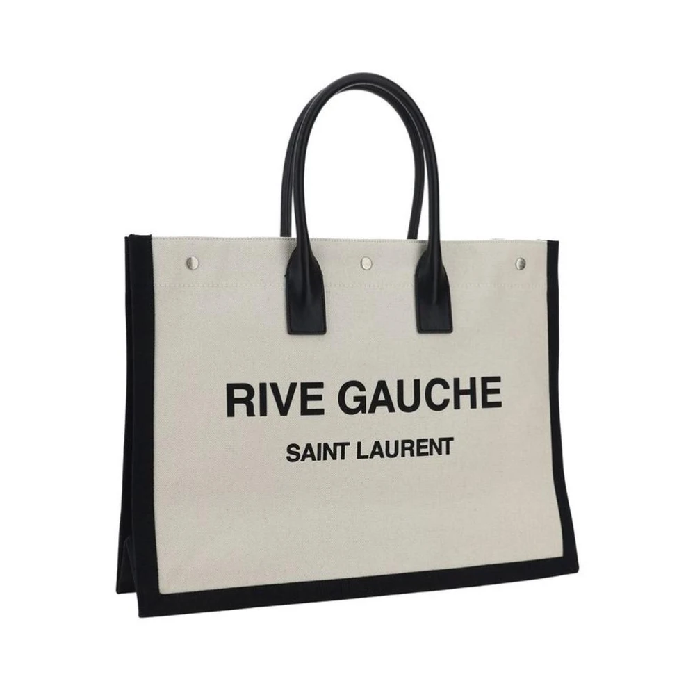 Saint Laurent Monogram Katoenen Handtas met Leren Handvatten White Heren