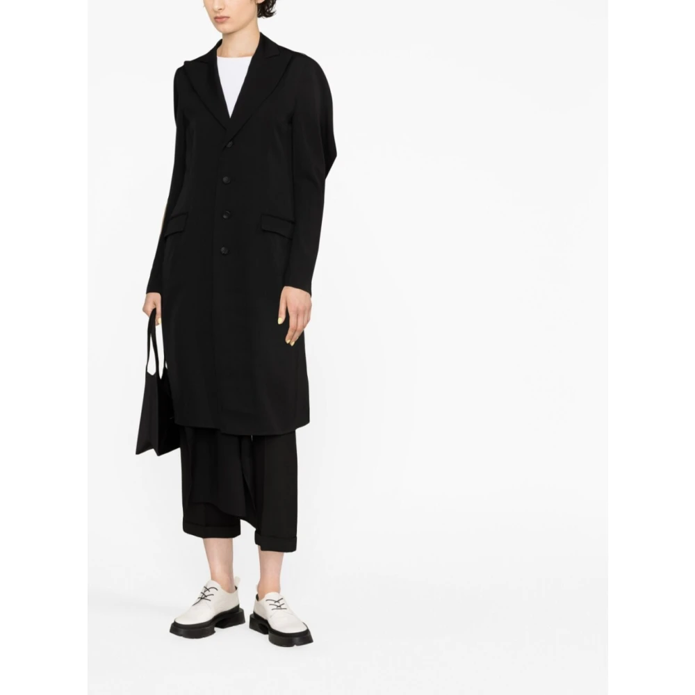 Yohji Yamamoto Zwarte wollen jas met ontworpen mouwen Black Dames