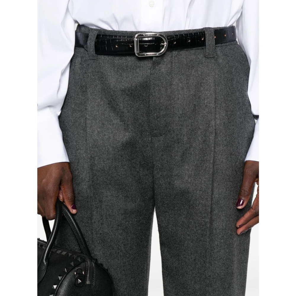 BRUNELLO CUCINELLI Grijze Wol-Kasjmier Broek met Plooien Gray Dames