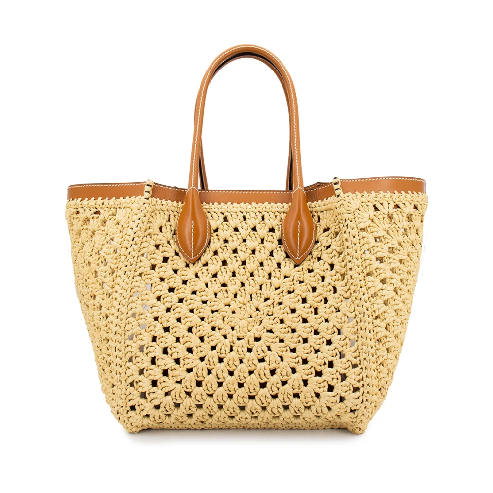 Ermanno Scervino Raffia-effect Gehaakte Winkelmand met Leren Details Yellow Dames