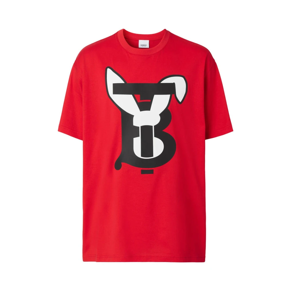 Burberry Katoen Merk Print T-shirt Top Red Heren