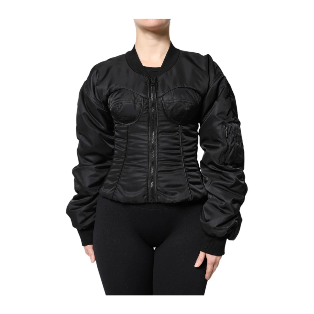 Dolce & Gabbana Women's Black Bomber Jackets,, Leopard Print Bustier Corset Bomber Jacket 2XS