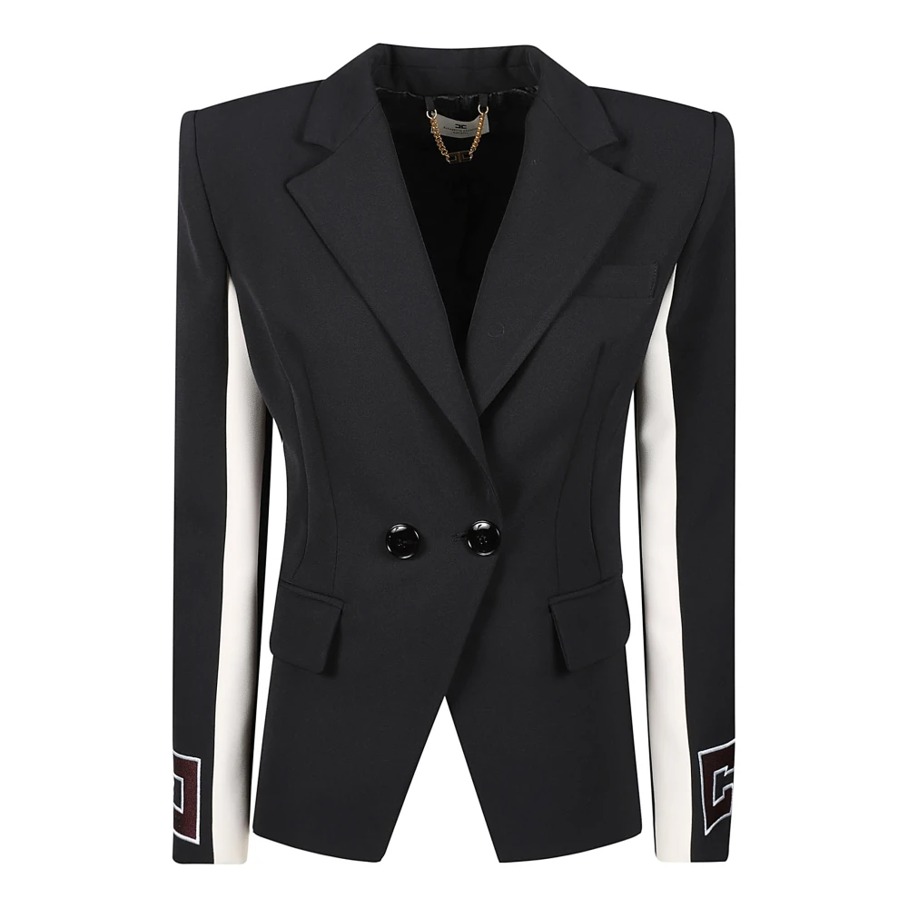 Elisabetta Franchi Double Breasted Blazer met Logo Patch Black Dames