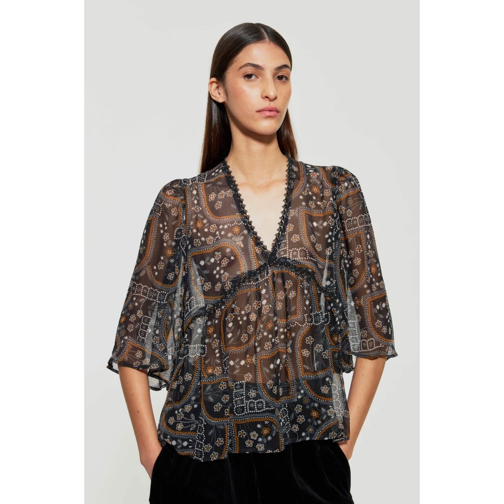 Antik batik Elie doorschijnende top Black Dames