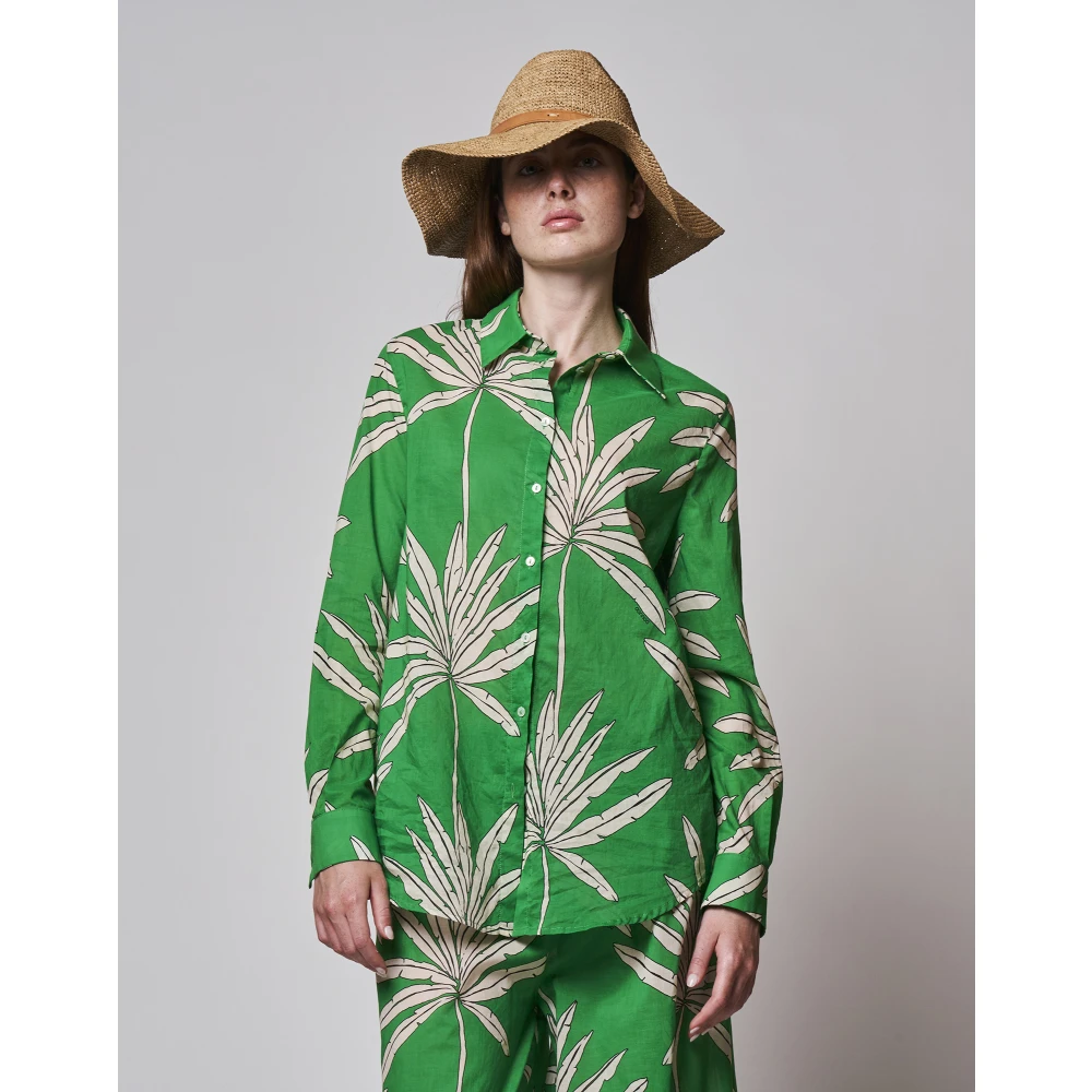 Douuod Woman Palm Print Lange Mouwen Shirt Multicolor Dames