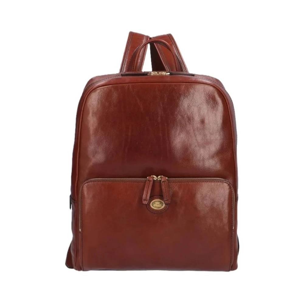 The Bridge Unisex Bruin Leren Rugzak Met Dubbele Ritssluiting