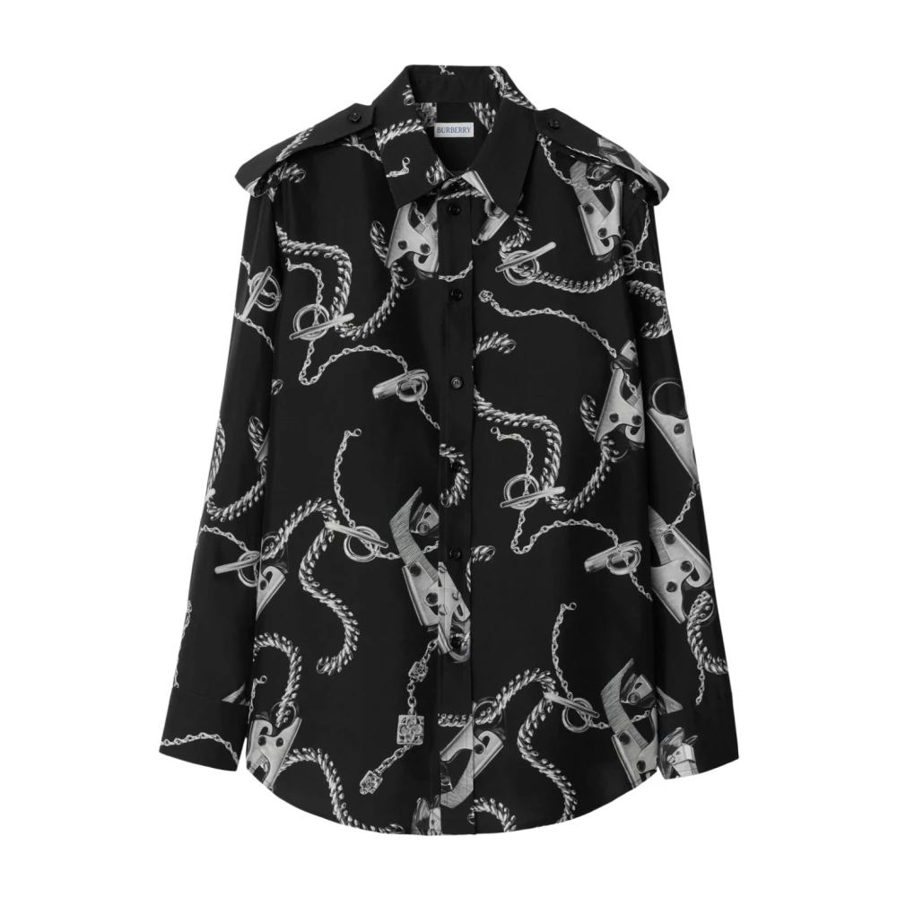 Burberry Zijden Poplin Overhemd met Handgeschilderde Kunst Black Dames