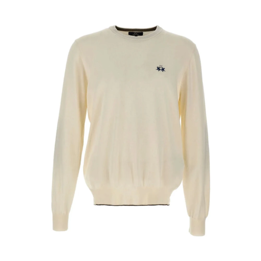 La Martina Men's White Round-Neck Knitwear, S, Knitted Jumper