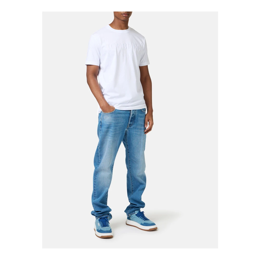 Iceberg Wit carry-over katoenen T-shirt met institutioneel logo borduurwerk White Heren