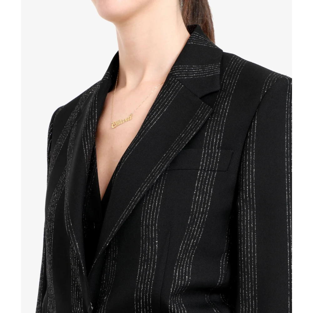 Msgm Zwart Wol Maatwerk Pinstripe Jas Black Dames
