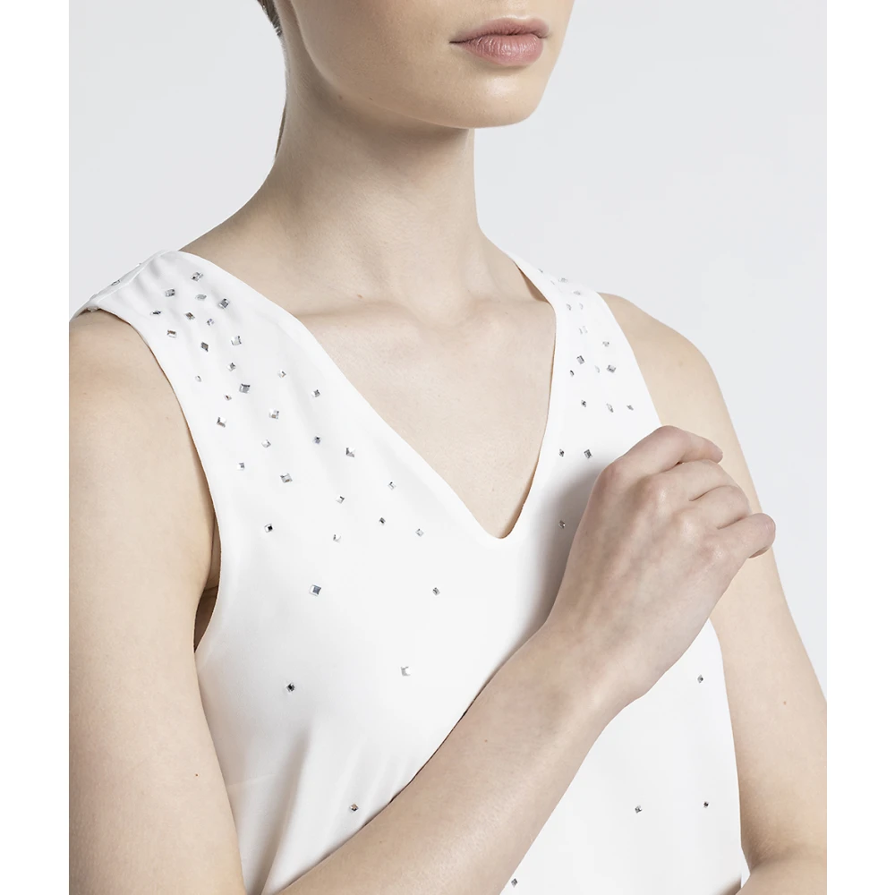 PESERICO Lichte crêpe crop top met kristallen White Dames