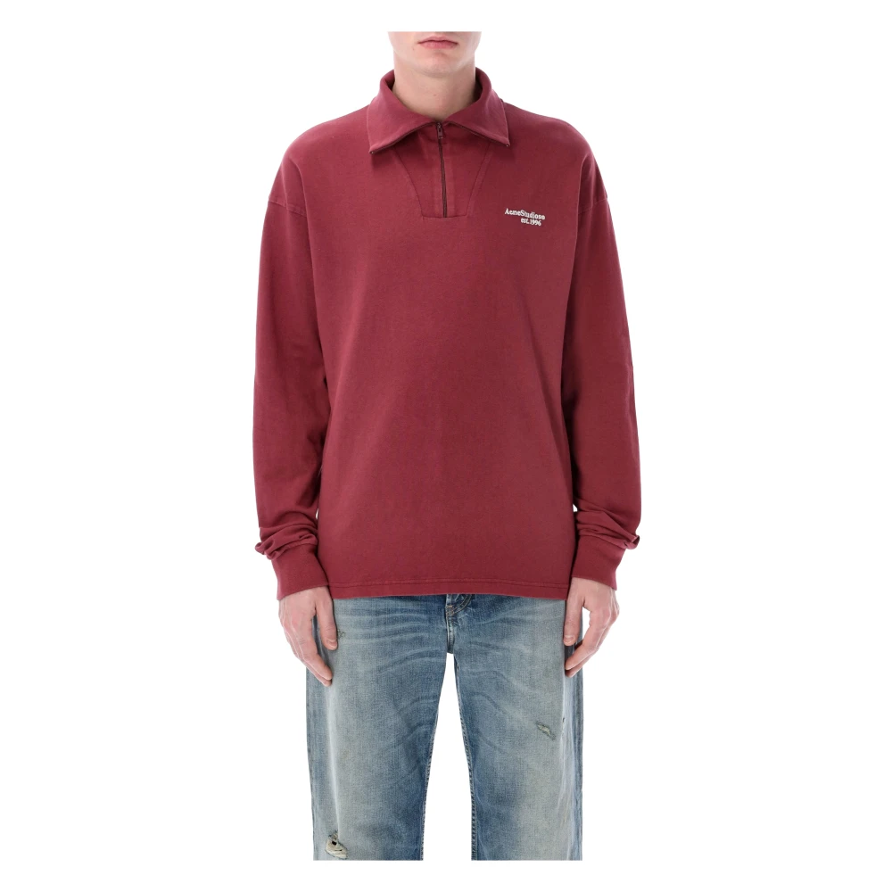 Acne Studios Men's Red Zip-Up Logo Sweatshirt
