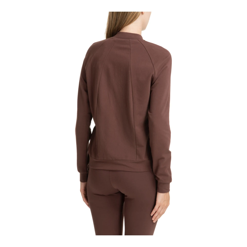 Emporio Armani EA7 Effen Sweatshirt met Rits en Logo Brown Dames