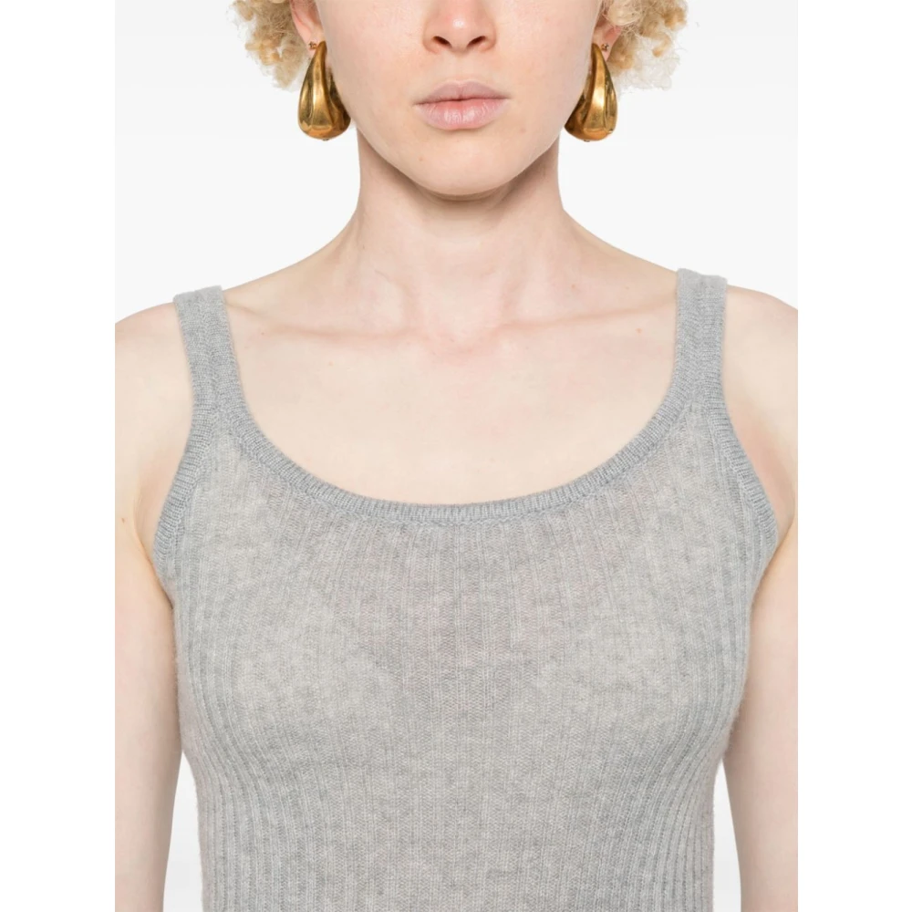 Ermanno Scervino Cashmere Ribbed U-Neck T-Shirt Grigio Gray Dames