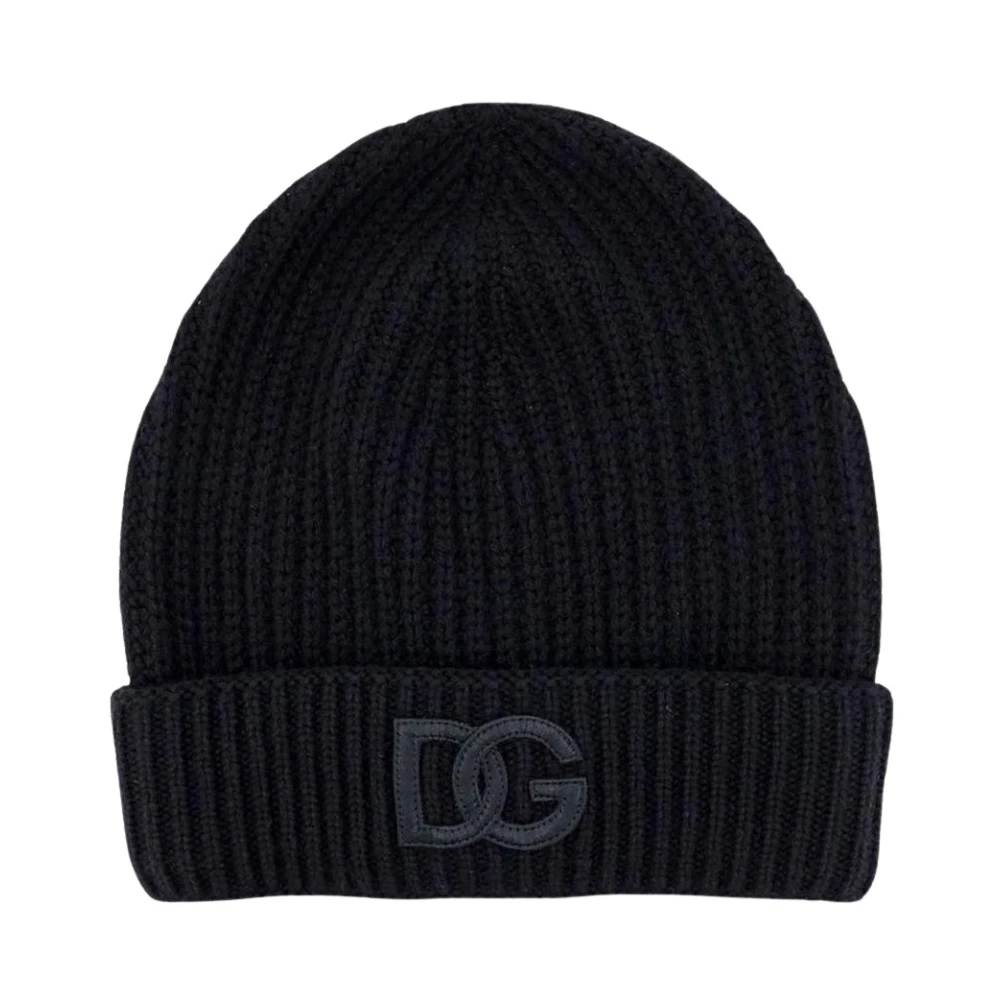 Dolce & Gabbana Men's Black Ribbed Knit Beanie Hat