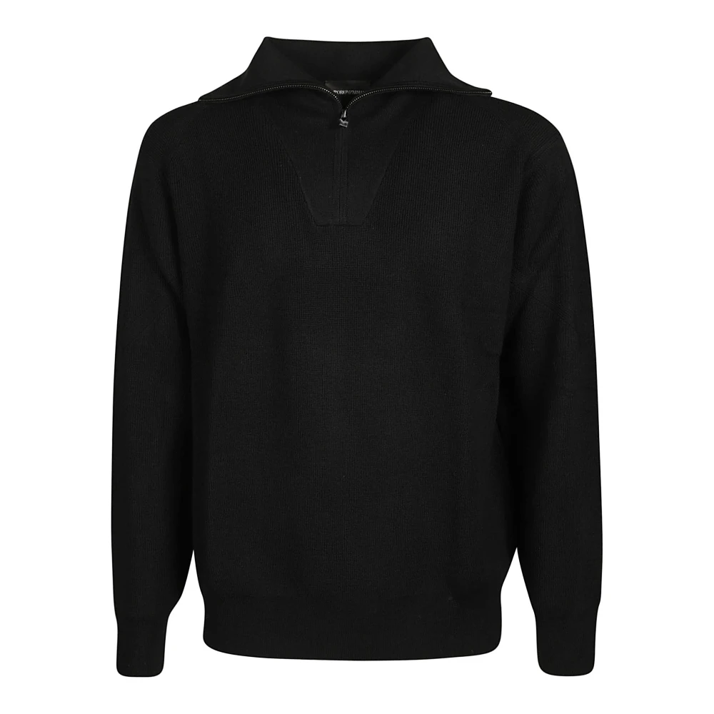 Emporio Armani Nero Half Zip Sweater Black Heren