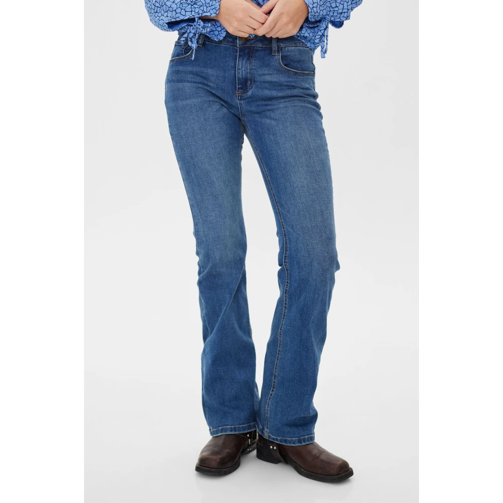 Freequent Stone Blue Kick Flared Jeans Blue Dames